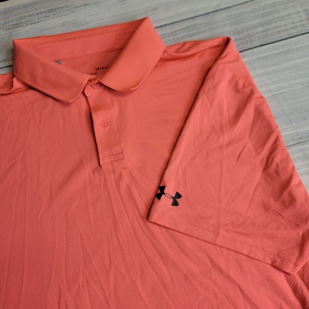 Under Armour Heat Gear Short Sleeve Neon Pink Golf Polo Size Large Loose‎ Fit